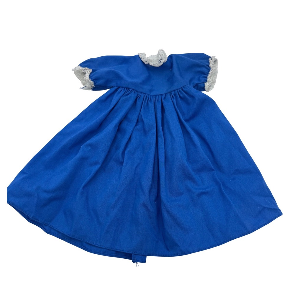 Vintage Blue Baby Doll Dress Lace Trim Prairie Handmade Retro Doll Clothes